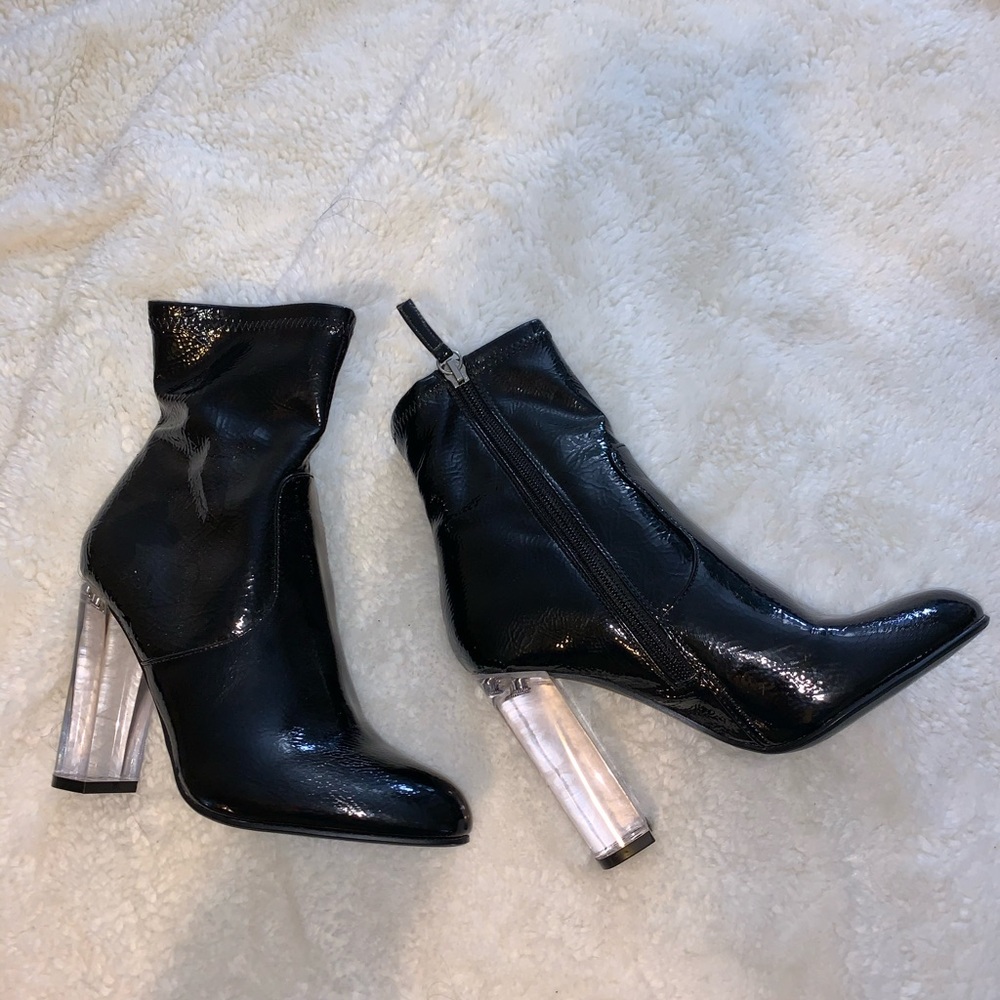 Latex clear heel ankle boot